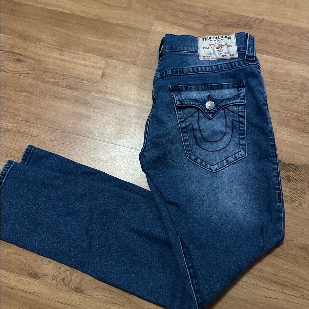 True Religion Blue Relaxed Jeans with Signature Horseshoe